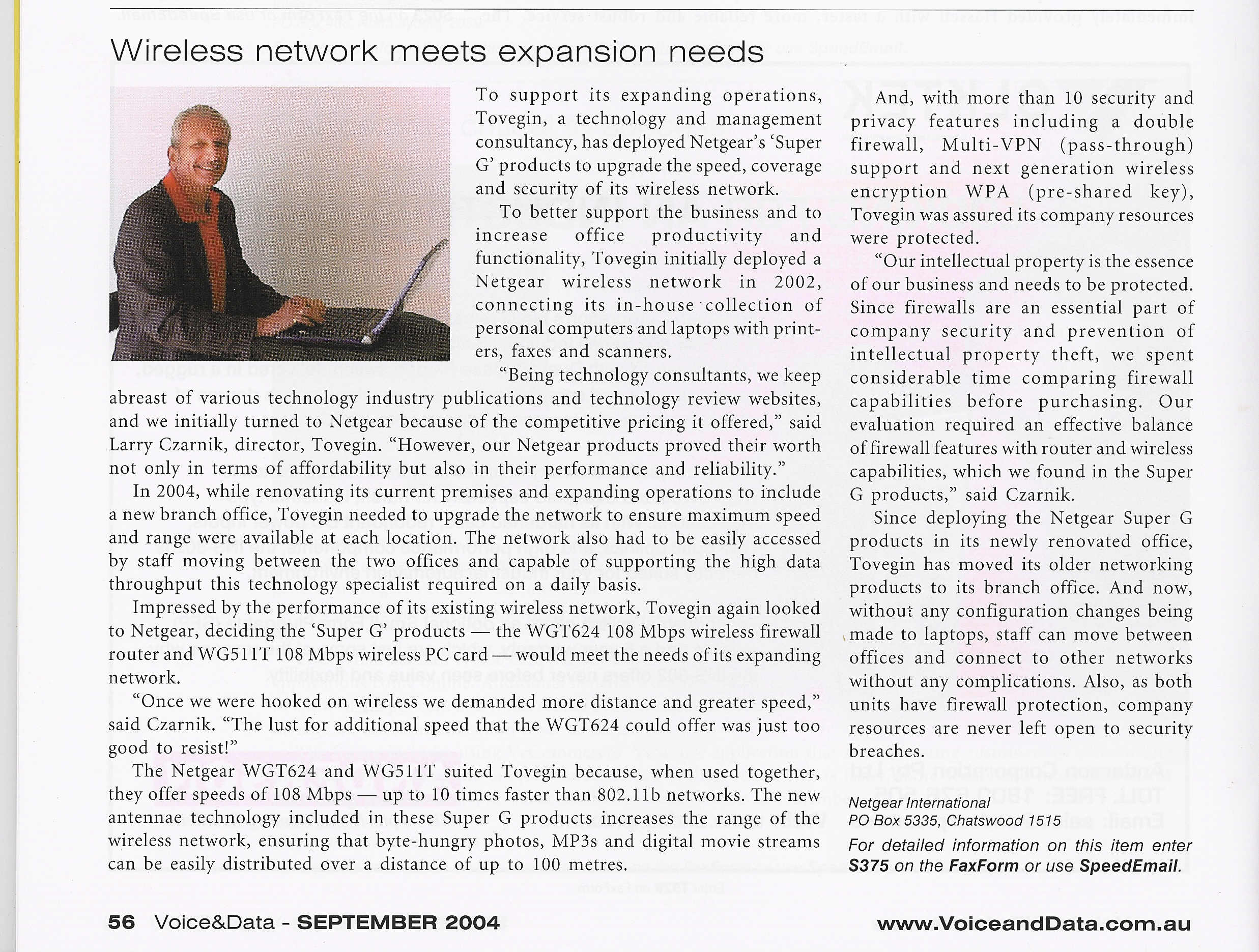 Tovegin appears in Wireless network meets expansion needs