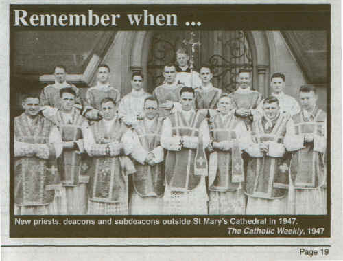 Ordination Class of 1947 - Fr Frank Vaughan 2nd from left in front row (click for larger image)